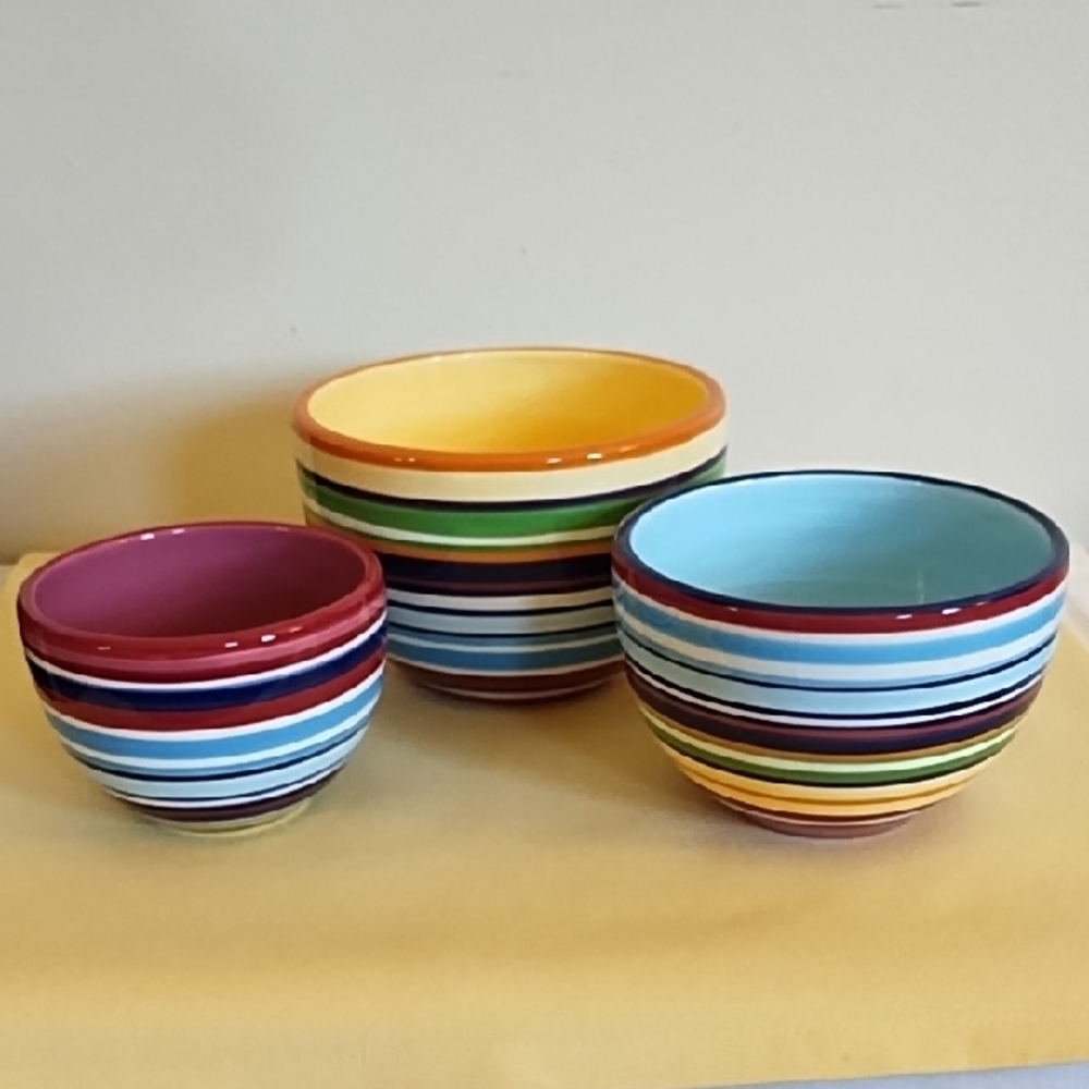 3  STRIPED BOWLS GORGEOUS COLORS